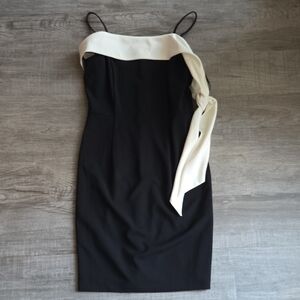 White House Black Market One Shoulder Black and White Dress